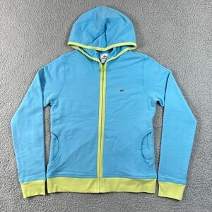 Lacoste Full Zip Hoodie Women US M (EU/6) Blue Lime Green Logo Stretch VTG NWT